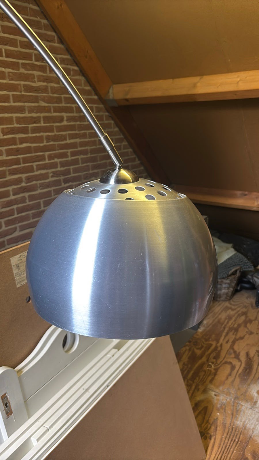Stalen Booglamp met Zwarte Marmeren Voet - Verstelbaar, Ophalen, Zo goed als nieuw, Metaal, 150 tot 200 cm