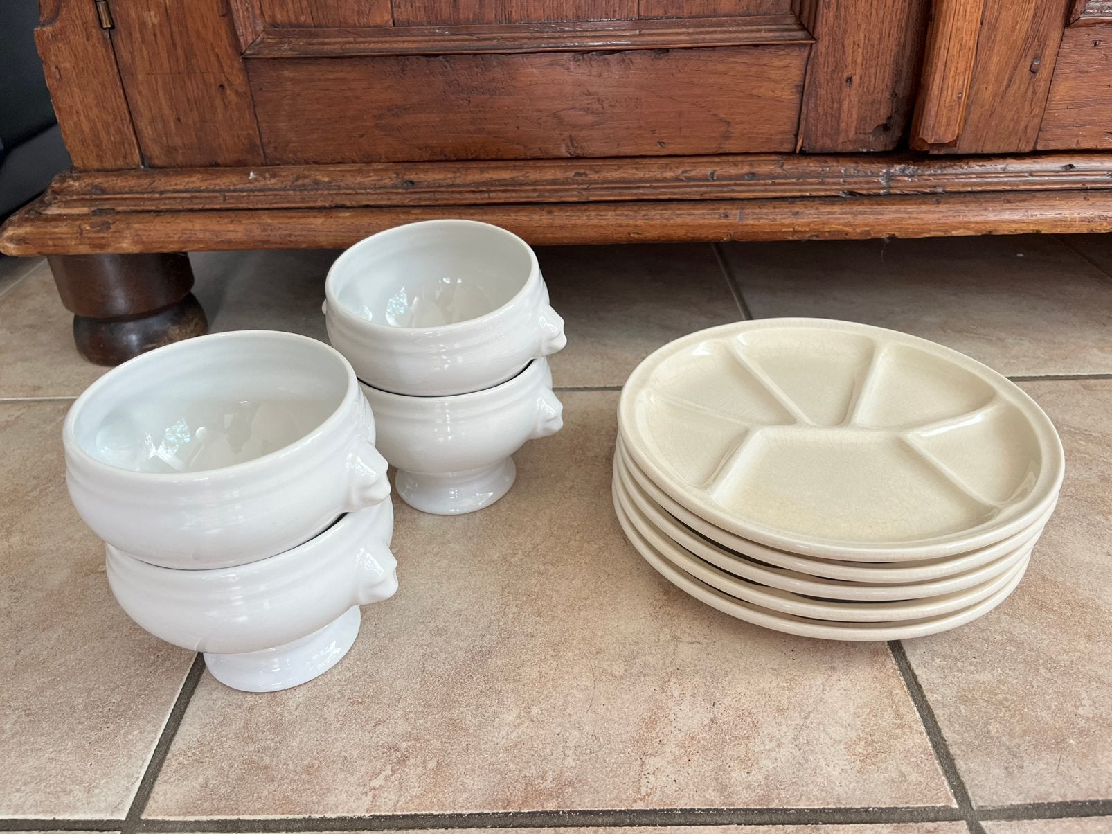 Vintage Tapasborden / gourmetborden en leeuwenkop soepkommen, Ophalen of Verzenden