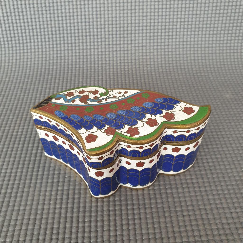 Vintage Chinese koperen cloisonné sieradendoosje, Ophalen of Verzenden
