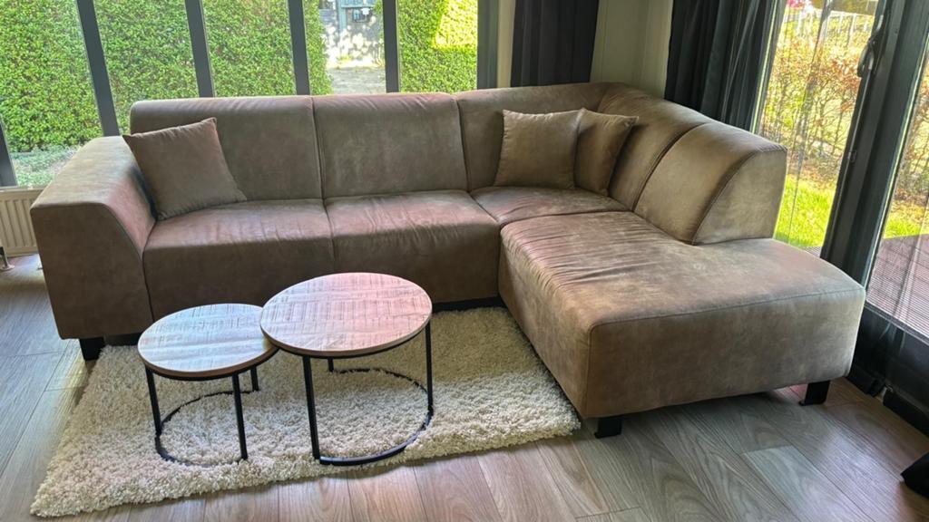 Nette Nino Hoekbank rechts Taupe 255x175, Ophalen, 250 tot 300 cm, Gebruikt, Hoekbank