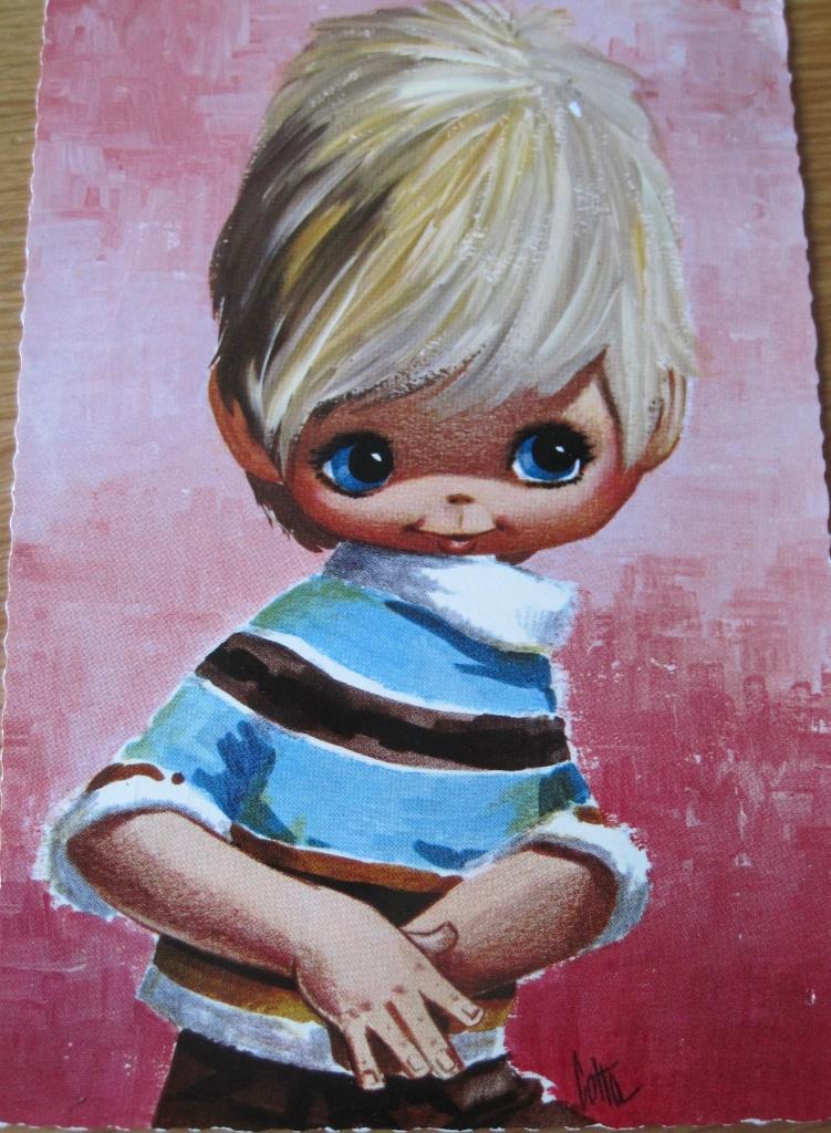 (getekend) jongetje met streepjes trui - 1976, Verzenden, 1960 tot 1980, Gelopen, Kinderen