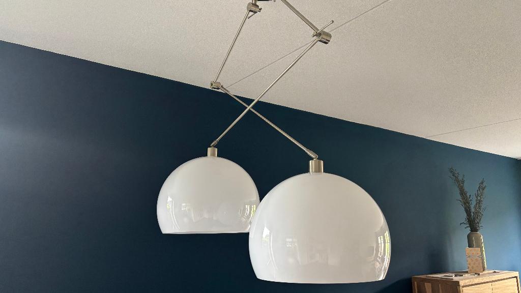 Verstelbare hanglamp met 2 bollen, Ophalen, Zo goed als nieuw, Metaal, Modern, retro, sfeervol, praktisch