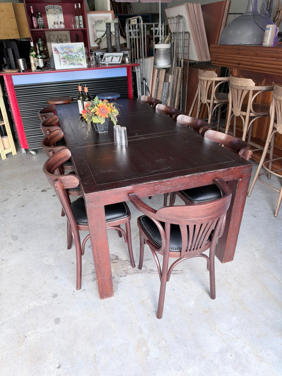 Stamtafel eettafel 220x100 cafe mancave kantine, Gebruikt, Vijf personen of meer, Rechthoekig, Overige houtsoorten