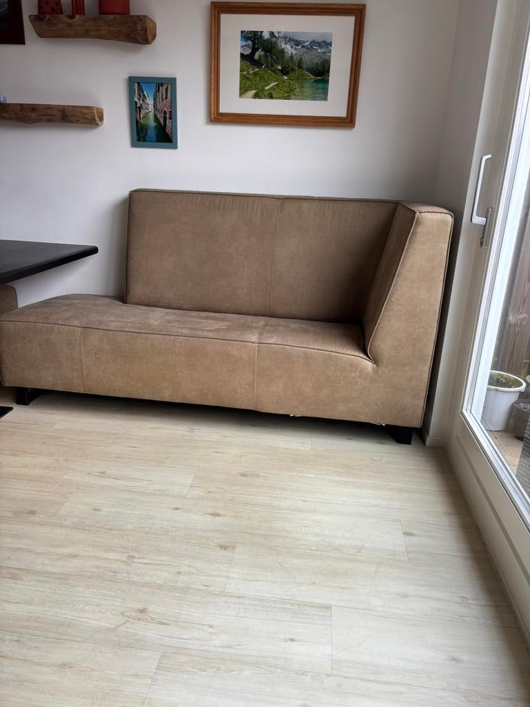 Suede eettafel hoekbank van Eigenstijlwonen, Ophalen, Driepersoons, 75 tot 100 cm, Zo goed als nieuw