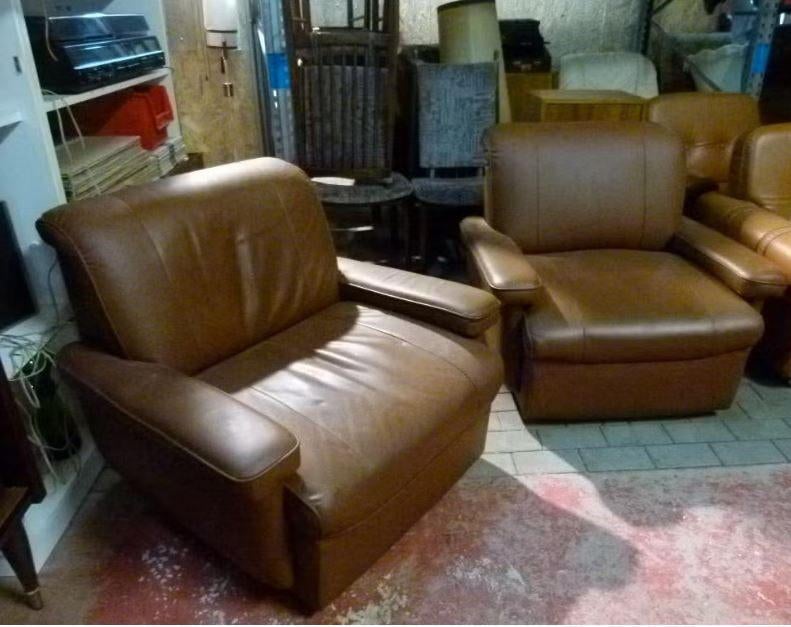 vintage fauteuil leder 70er jaren stukprijs, Huis en Inrichting, Fauteuils, Ophalen, Vintage, Zo goed als nieuw, 75 tot 100 cm