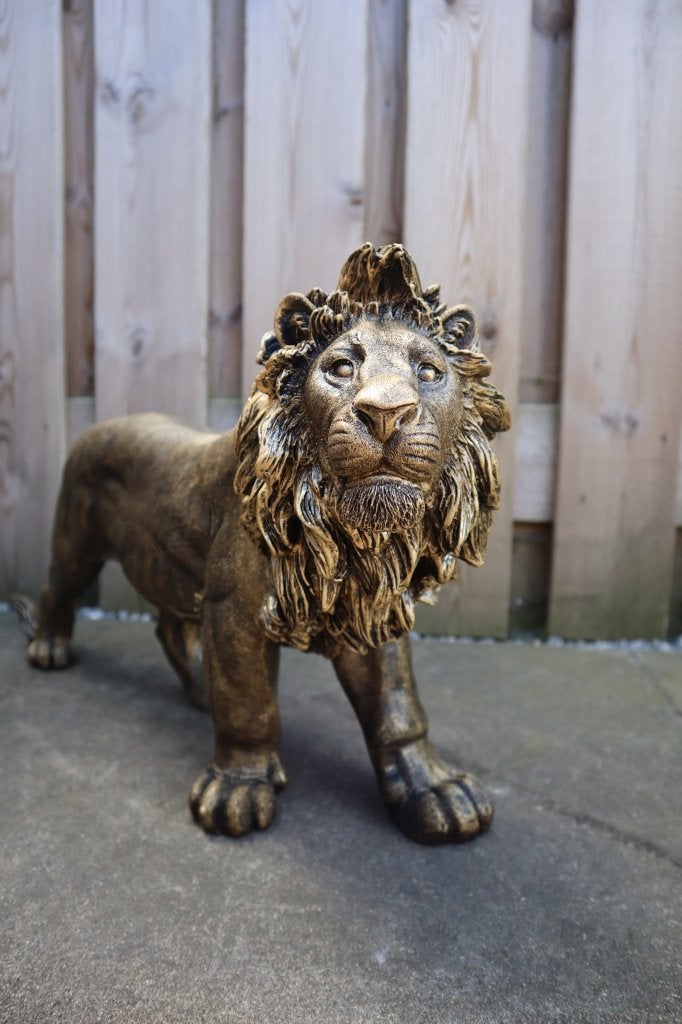 Leeuw beeld goud 60 cm | Luxe tuinbeeld & woondecoratie, Tuin en Terras, Tuinbeelden, Dierenbeeld, Kunststof, -, -