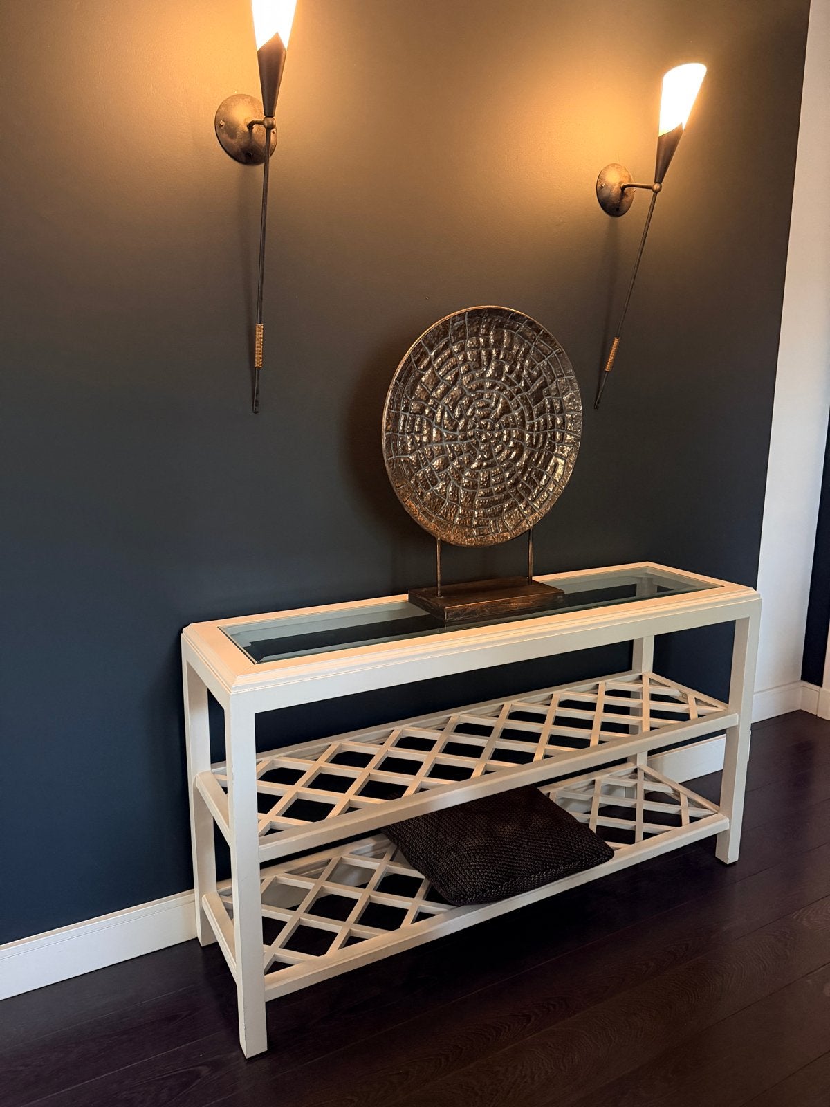 Rofra - Wit dressoir met glasplaat en opbergruimte, Ophalen, 100 tot 150 cm, Zo goed als nieuw, Overige houtsoorten