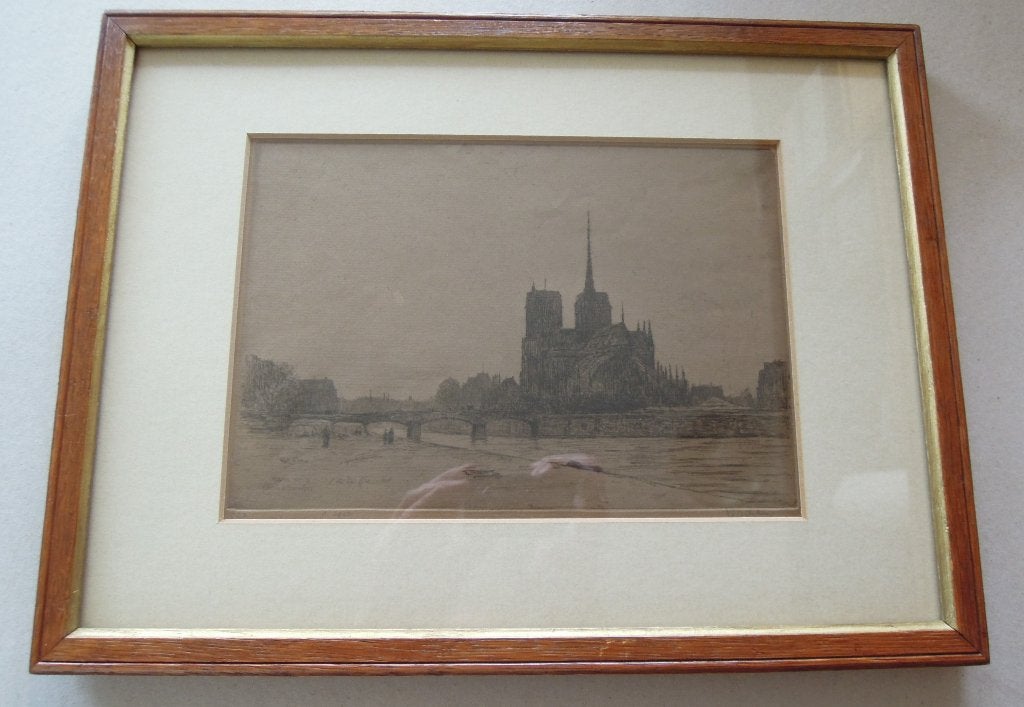 Ets Parijs van Philip Zilcken 1913, Ingelijst, 26 cm, Ets, Stadsgezicht