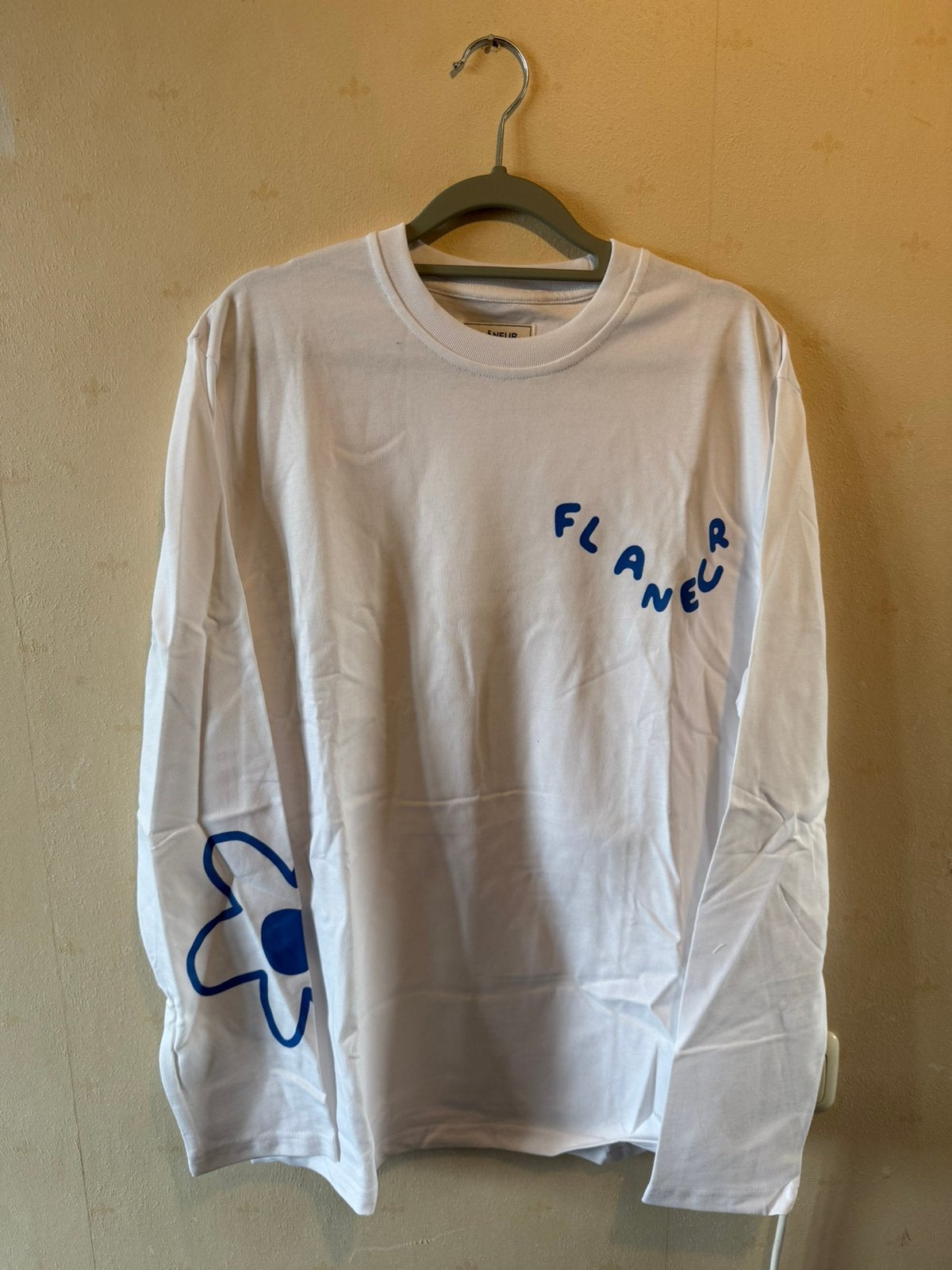 Flaneur longsleeve shirt wit met blauw maat M, Kleding | Heren, Ophalen of Verzenden, Zo goed als nieuw, Wit