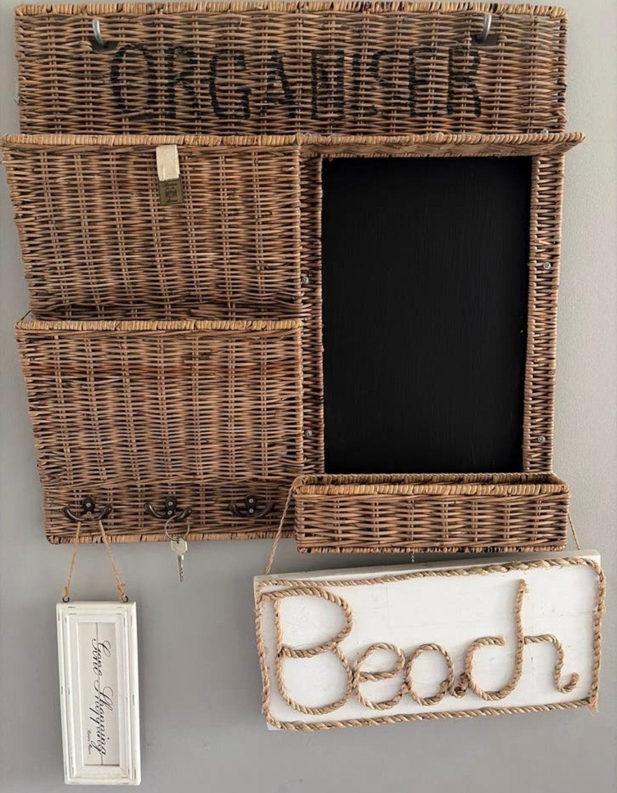 Riviera Maison Organizer met krijtbord en haken, Ophalen, Gebruikt, Landelijk, Natuurlijk materiaal