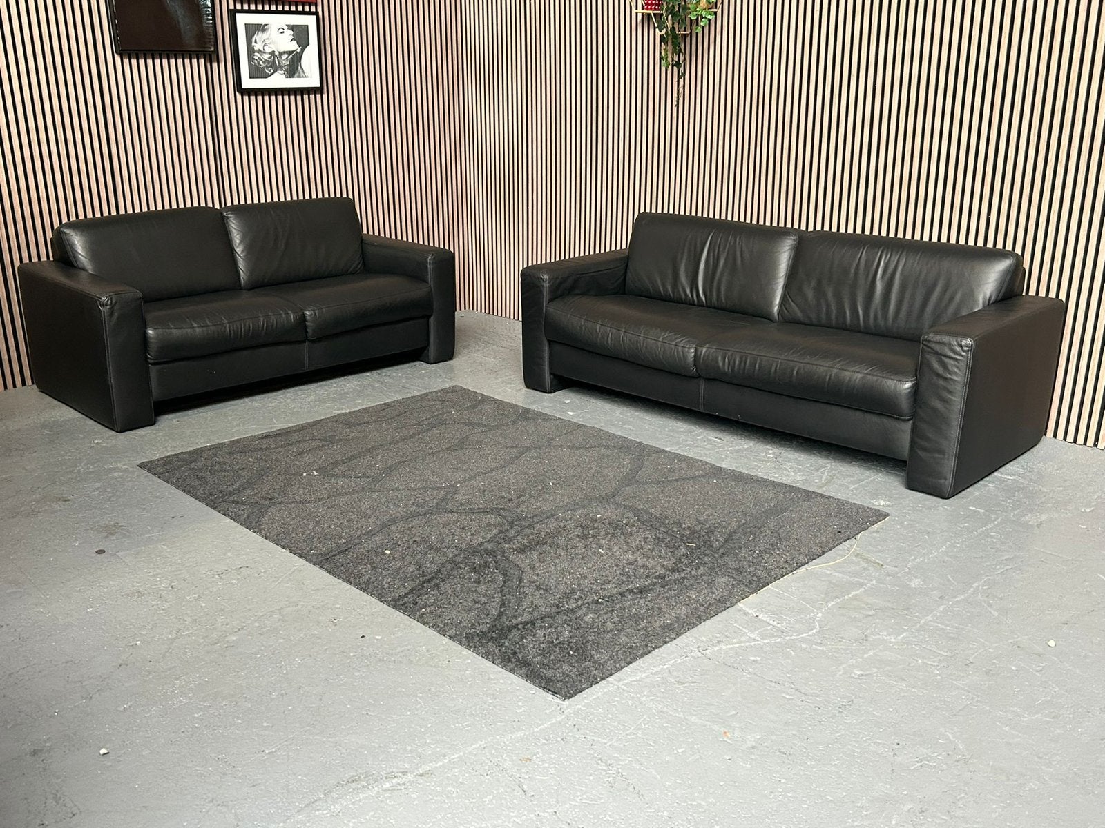 GRATIS LEVERING Set Leren Banken Zwart GEREINIGD