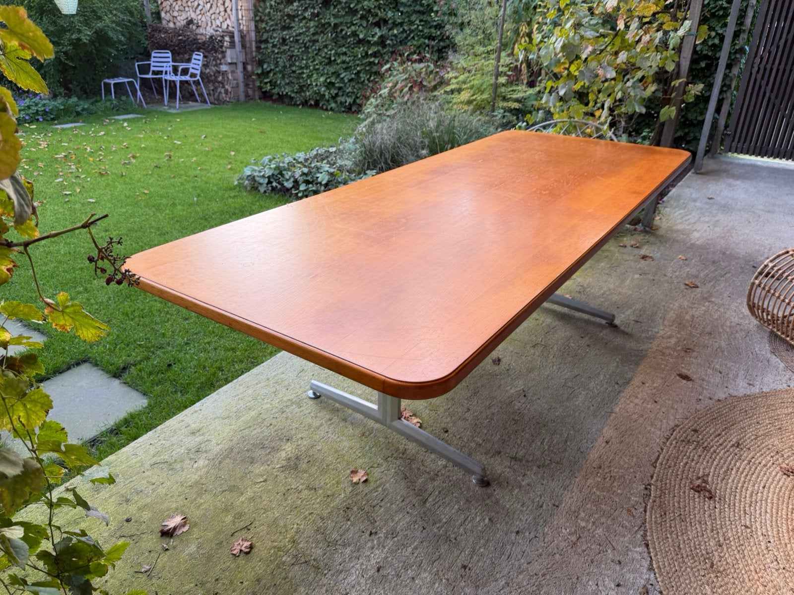 Grote eettafel / directietafel vintage design, Ophalen, Gebruikt, 100 tot 150 cm, 200 cm of meer