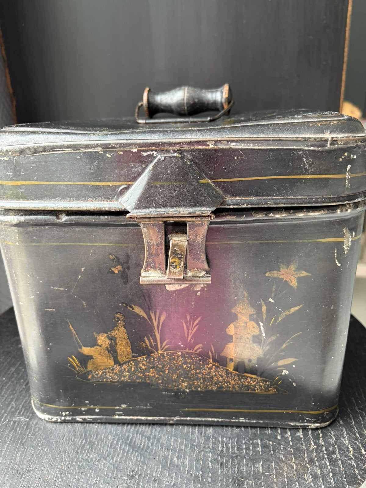 Mooi oud vintage blik winkelblik met handvat en sluiting, Verzamelen, Blikken, Ophalen of Verzenden, Zo goed als nieuw, Overige