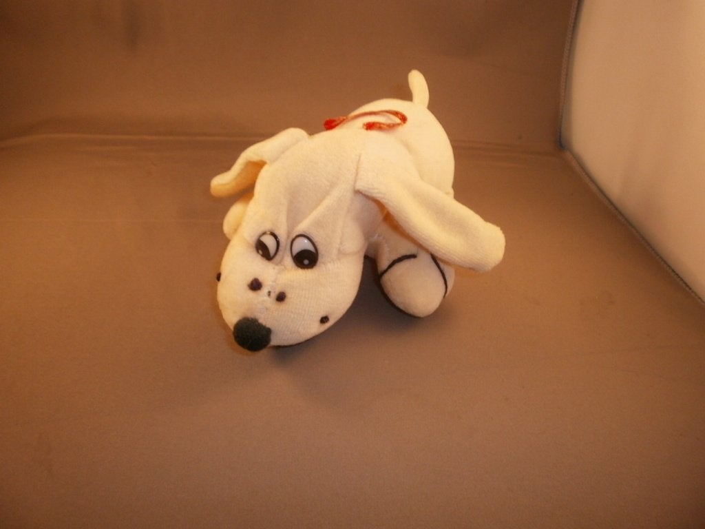 vintage hond geel/crème velours plastic ovale ogen wit/zwart, Overige merken, Geel, Zo goed als nieuw, Wasbaar