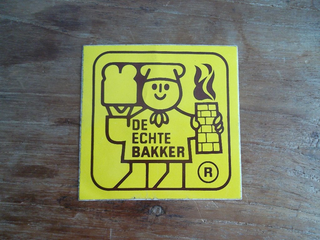 De Echte Bakker reclamesticker 7,5x7,5cm, Ophalen of Verzenden, Zo goed als nieuw, Bedrijf of Vereniging