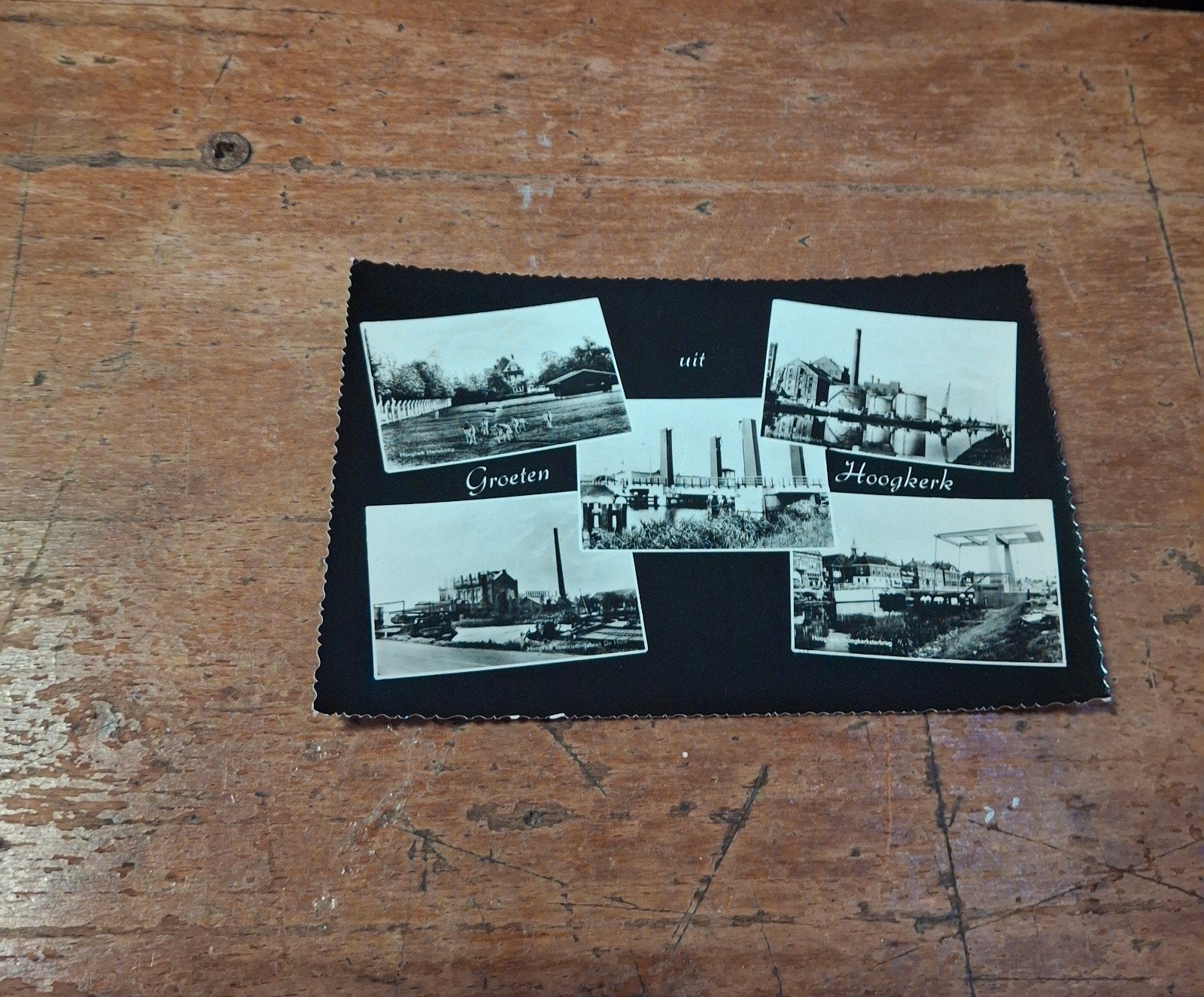 Ansichtkaart Groeten uit Hoogkerk - Zwart-wit collage, Verzamelen, Ophalen of Verzenden, 1940 tot 1960, Gelopen, Stad of Dorp