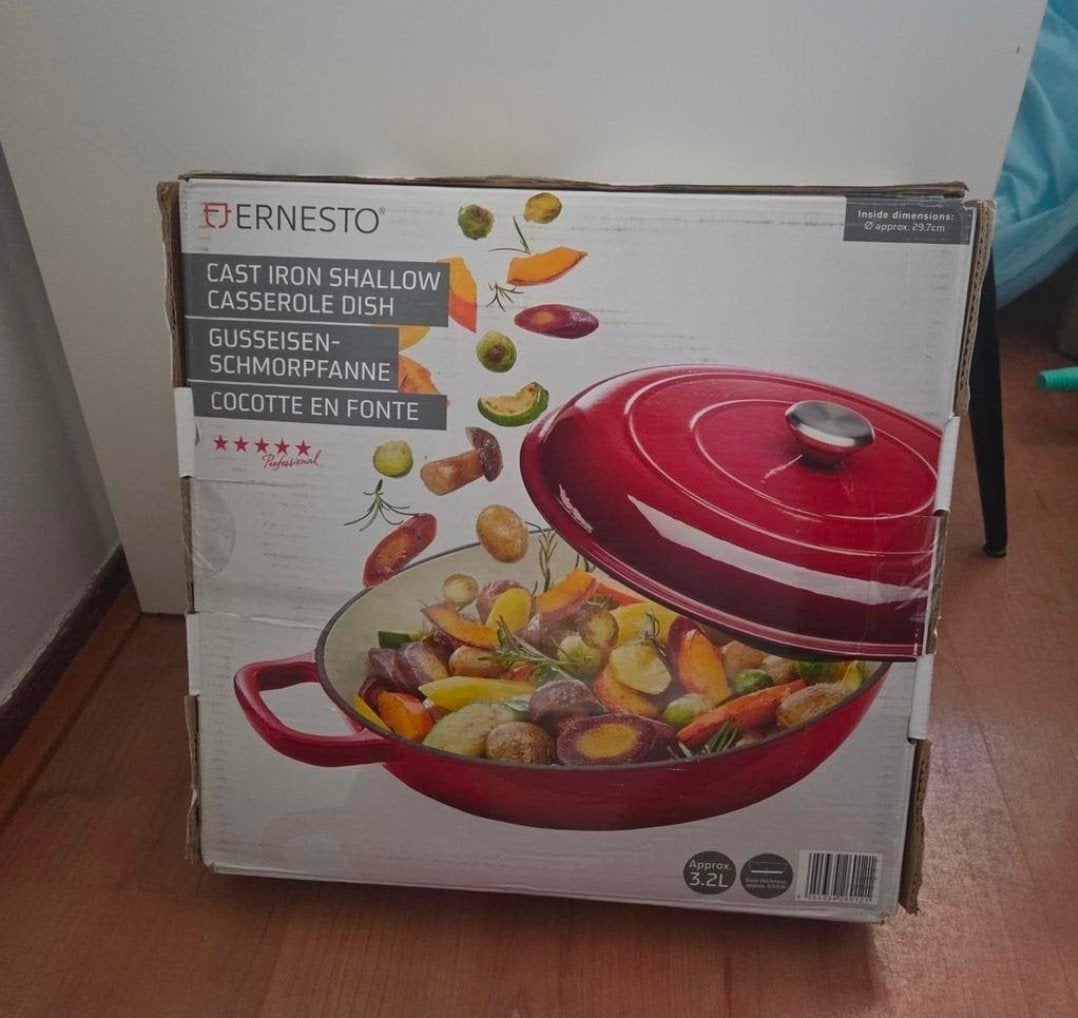 Ernesto Gietijzeren Braadpan - Rood, 3.2L, Ophalen, Nieuw, Met deksel, Overige merken