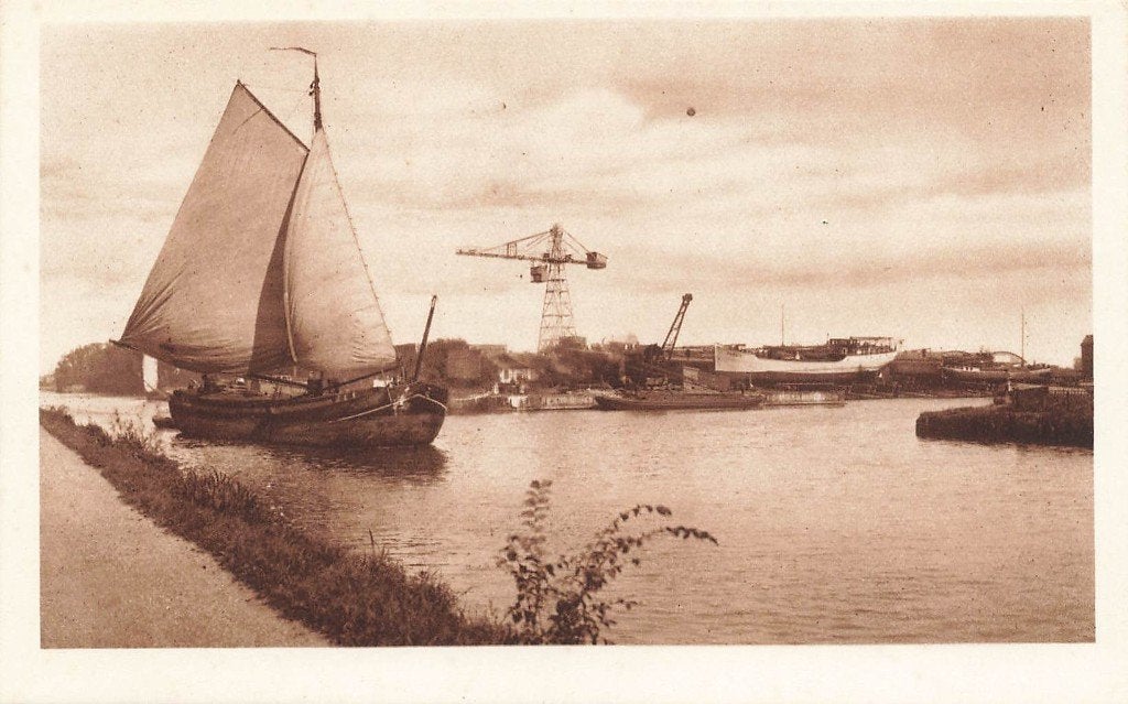 Botter Platboot, Hijskraan, Haven, Verzamelen, Ophalen of Verzenden, 1920 tot 1940, Ongelopen, Noord-Holland