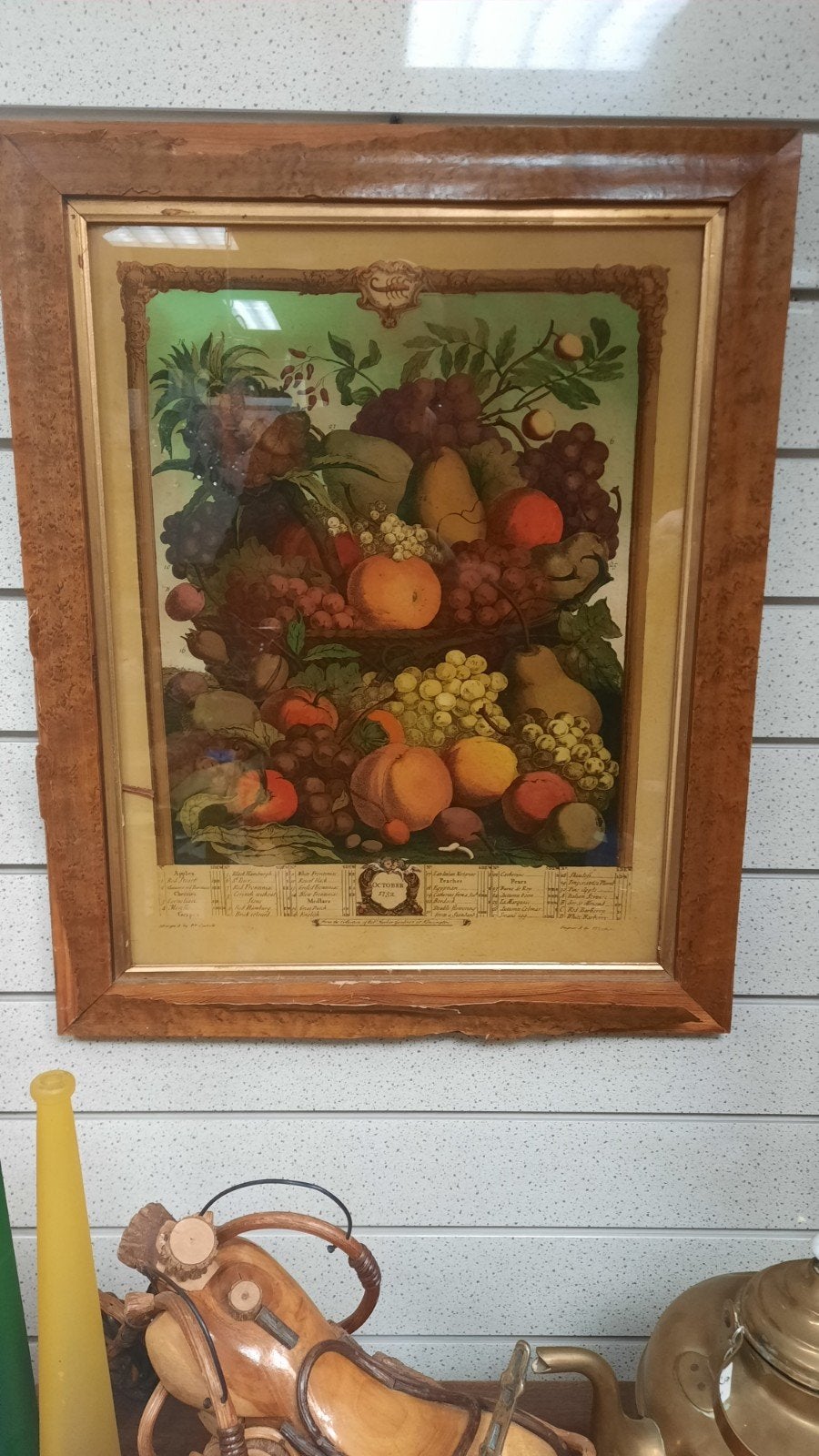 Vintage ingelijste fruitprint - Decoratieve kunst, Antiek en Kunst, Kunst | Schilderijen | Klassiek, Ophalen of Verzenden