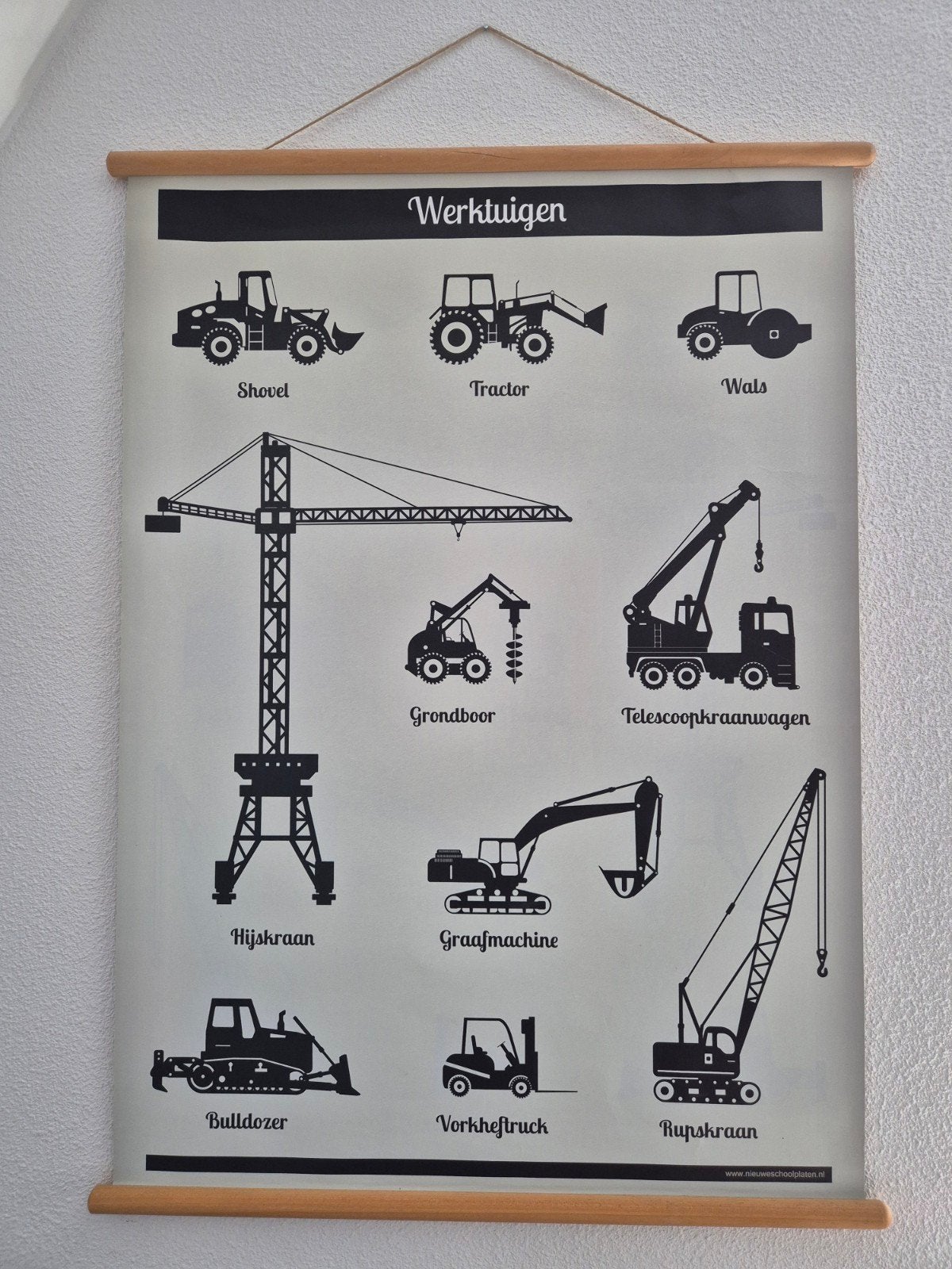 Wanddecoratie Werkvoertuigen Poster met Houten Ophangsysteem, Hout, Meerkleurig, Ophalen of Verzenden, Zo goed als nieuw