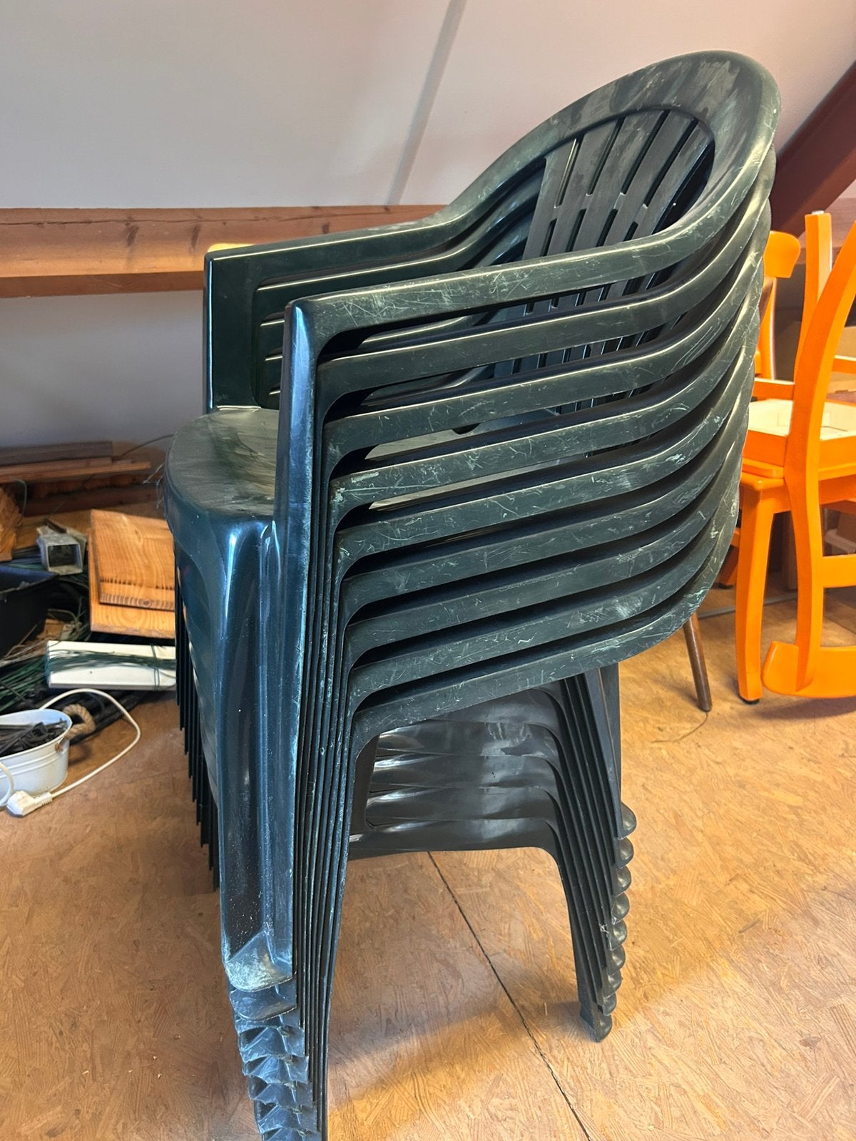 Kuipstoel plastic groen 9x, Ophalen, Gebruikt