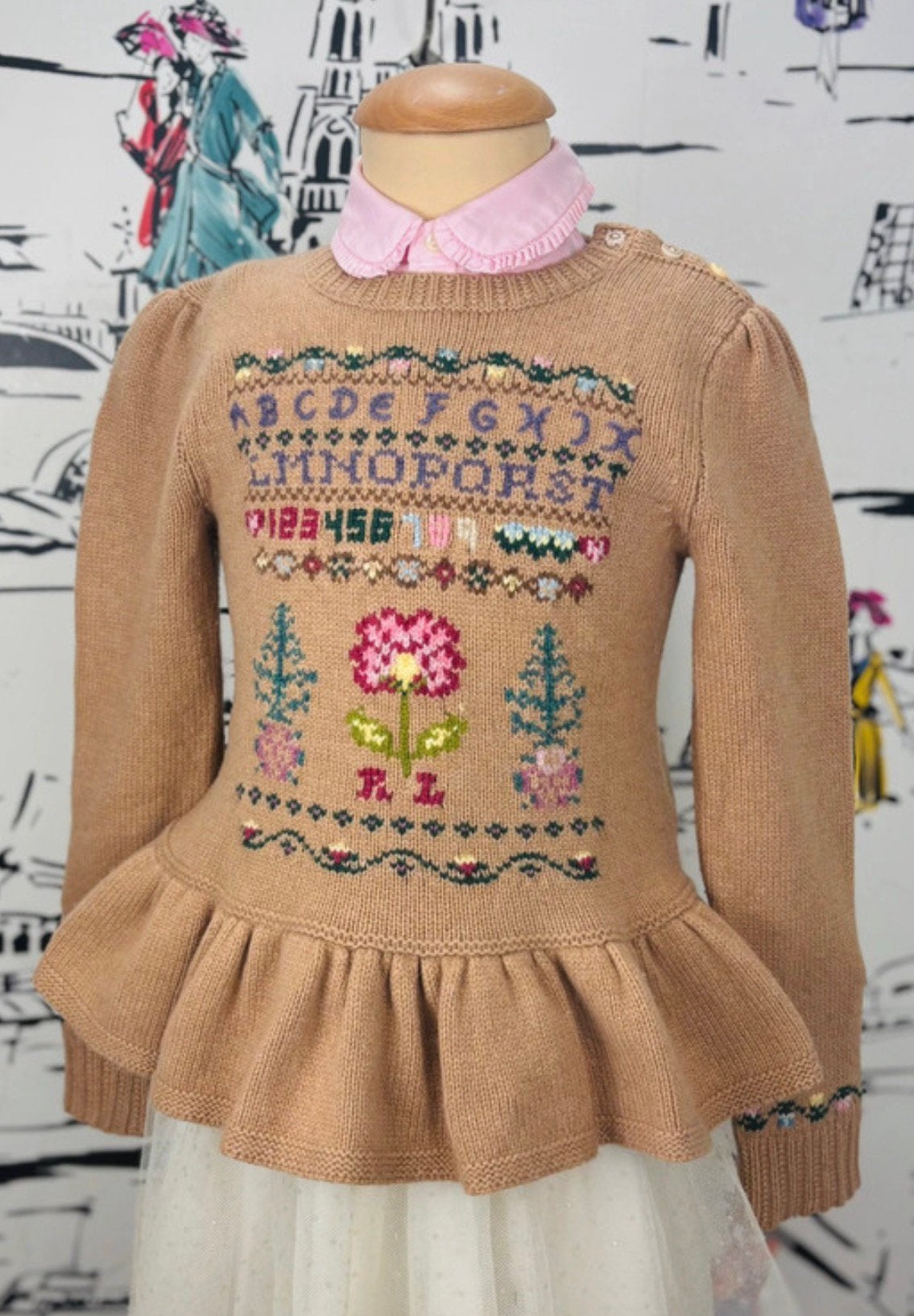 Ralph Lauren intarsia peplum trui maat 122-128, Meisje, Trui of Vest, Ophalen of Verzenden, Zo goed als nieuw