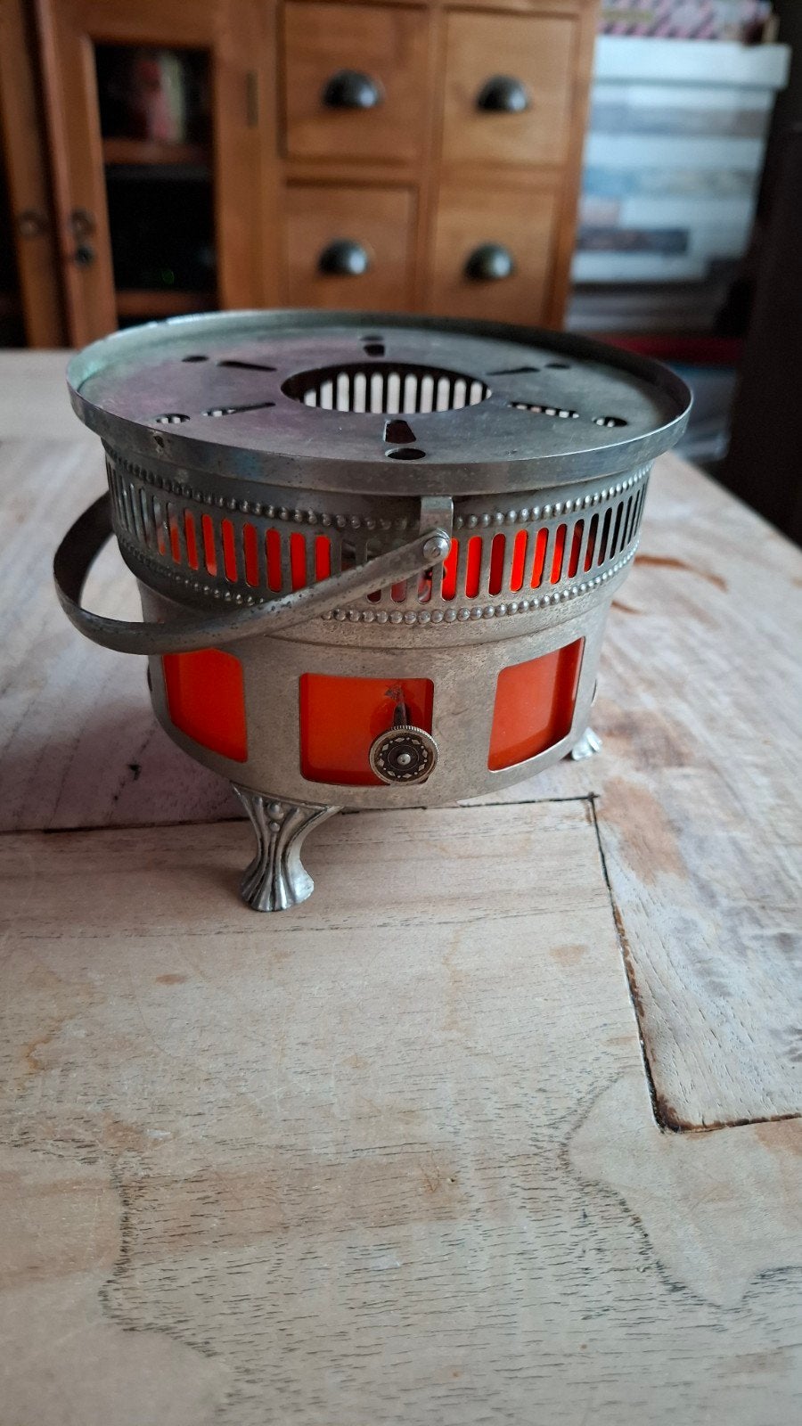 Vintage theelichtje / rechaud - 10 cm hoog, Ophalen of Verzenden