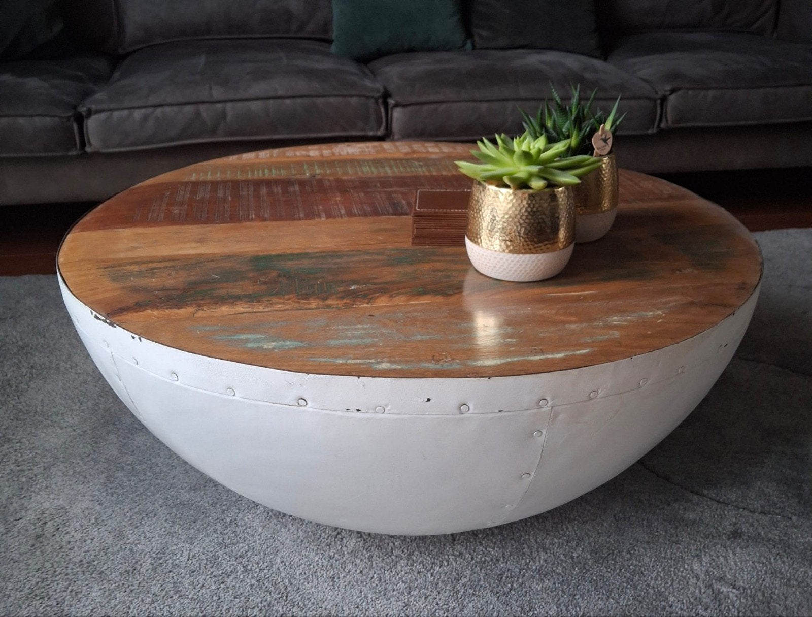 Ronde salontafel met houten blad en metalen onderstel, 50 tot 100 cm, Rond, 50 tot 100 cm, 5 – 50