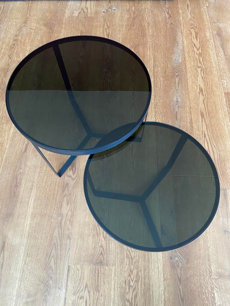 Salontafels zwart glas, Huis en Inrichting, Tafels | Salontafels, Ophalen, 50 tot 100 cm, Rond, 50 tot 100 cm