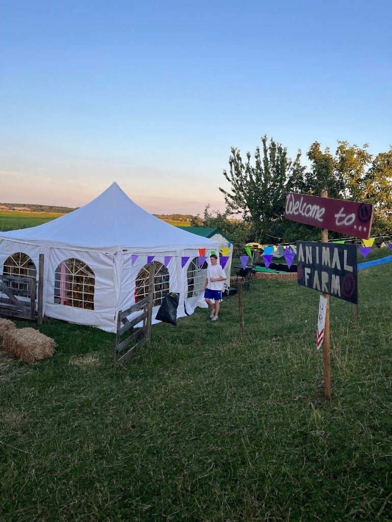 Pagodetent Partytent 5x5 m, PVC 700, wit, Tuin en Terras, Partytenten, Ophalen, 2 meter of meer, Zo goed als nieuw, 4 tot 6 meter