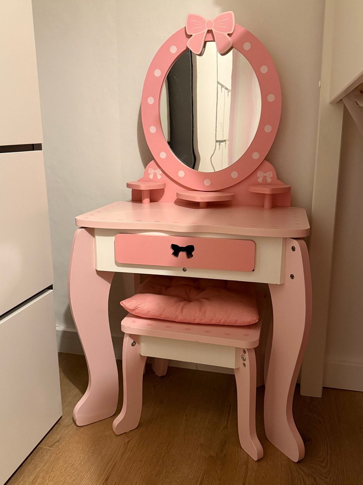 Houten Kinder Make-up Tafel met Krukje - Roze, Ophalen, Gebruikt, Tafel