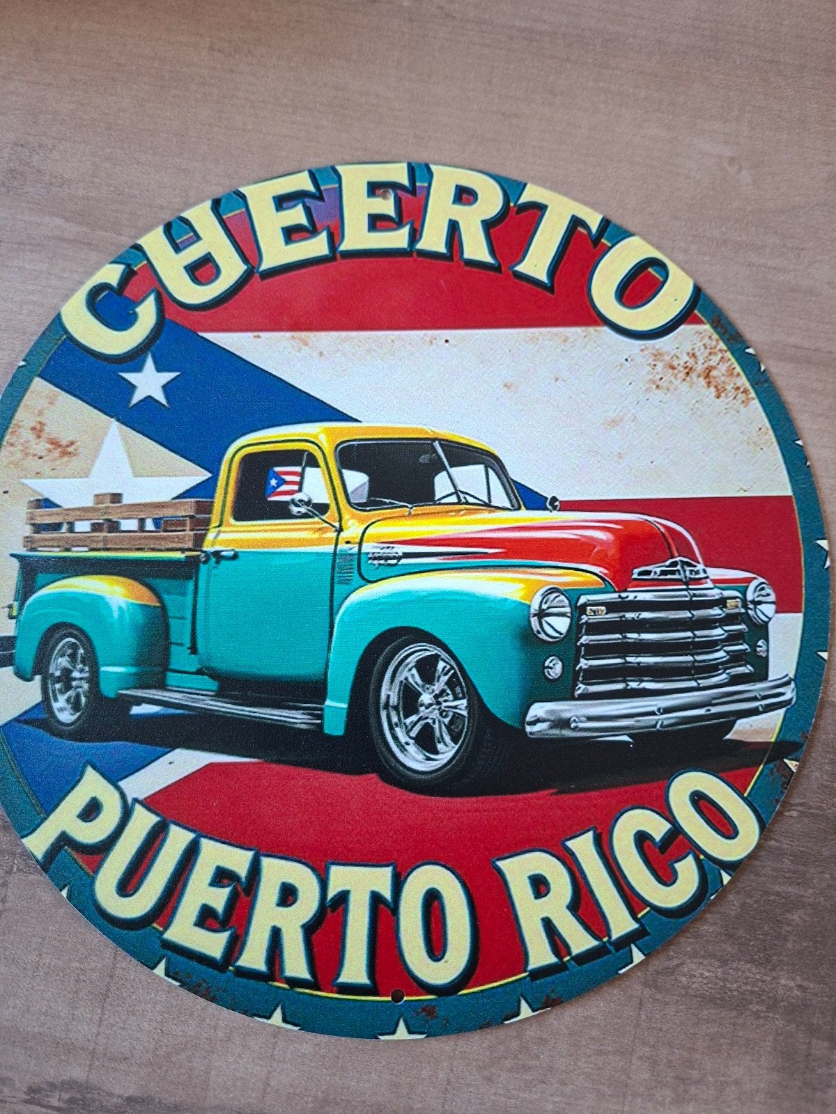 Metalen bord Puerto Rico oldtimer pickup truck 20 cm, Verzamelen, Automerken, Motoren en Formule 1, Ophalen of Verzenden, Nieuw