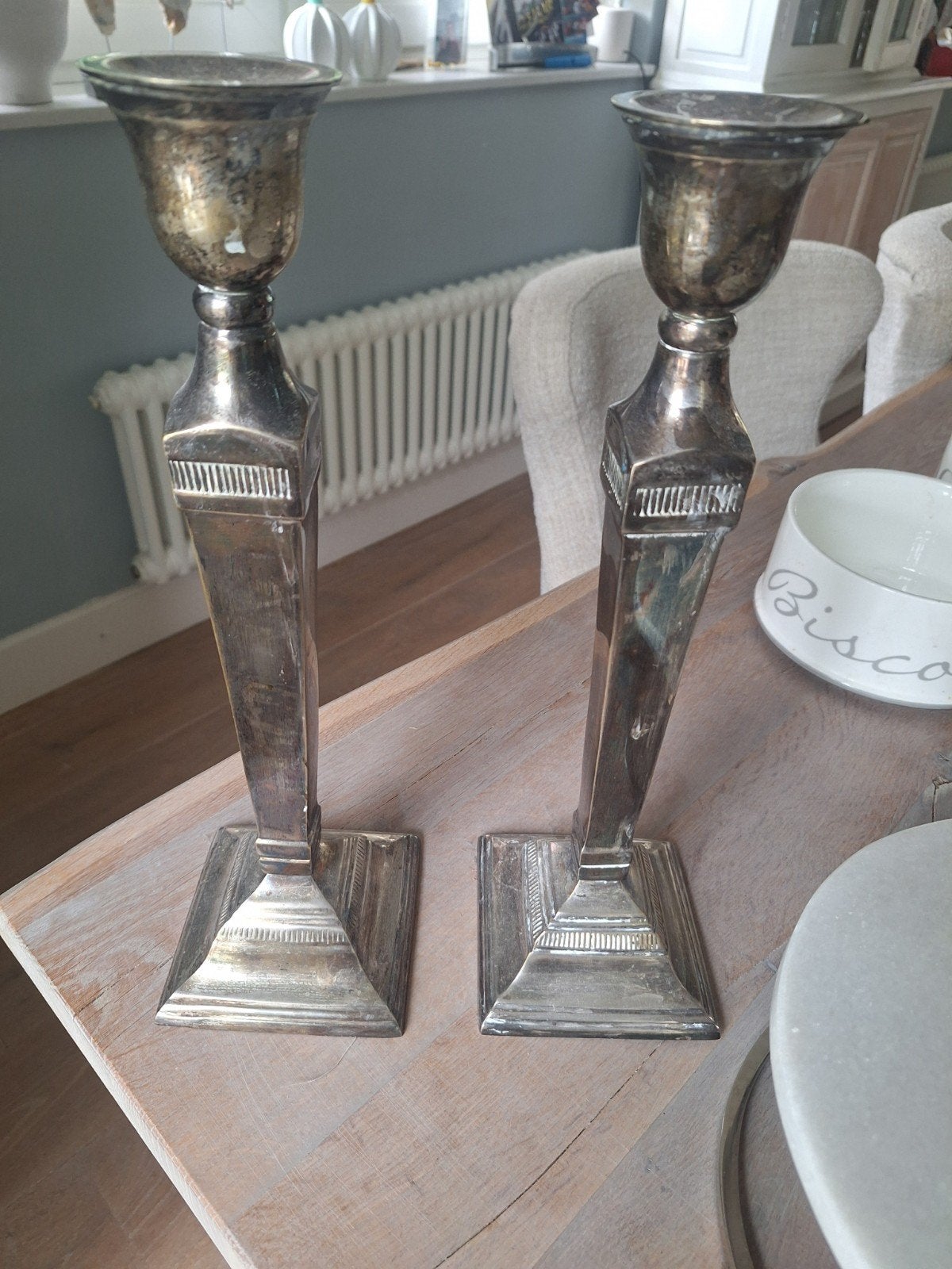 Antieke zilveren kandelaars - Set van 2, Ophalen, Zilver
