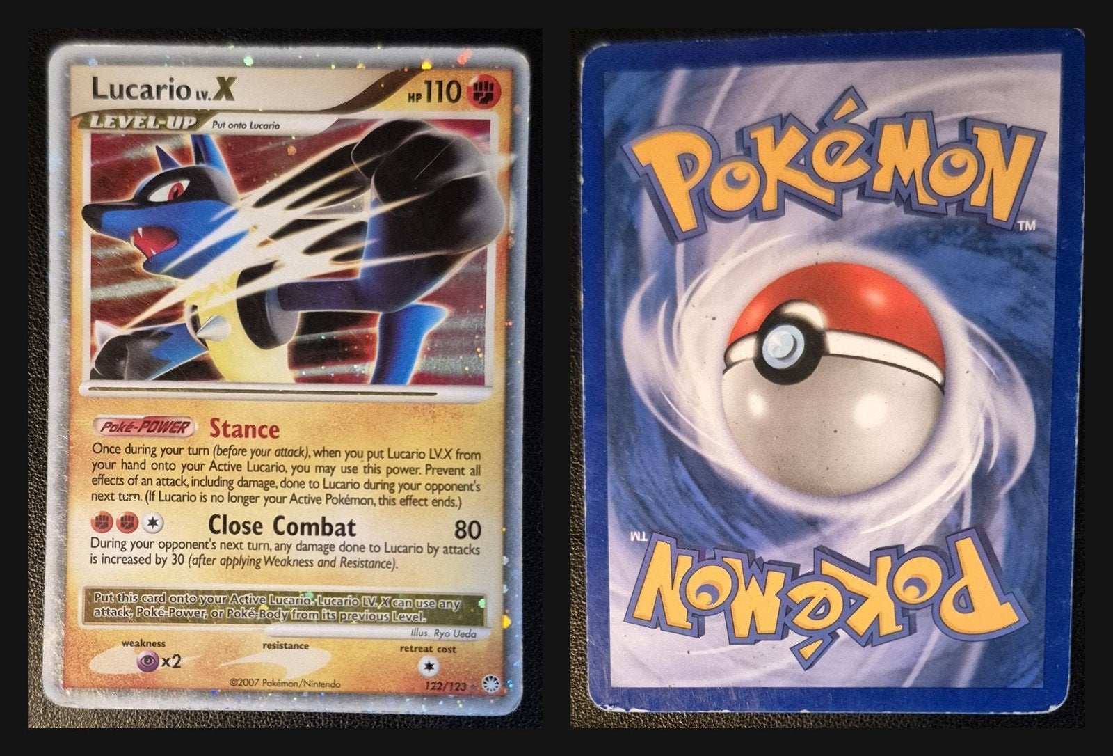 Pokémon Kaart Lucario LV.X HP110 - Zeldzaam Foil, Ophalen of Verzenden, Zo goed als nieuw, Losse kaart, Foil