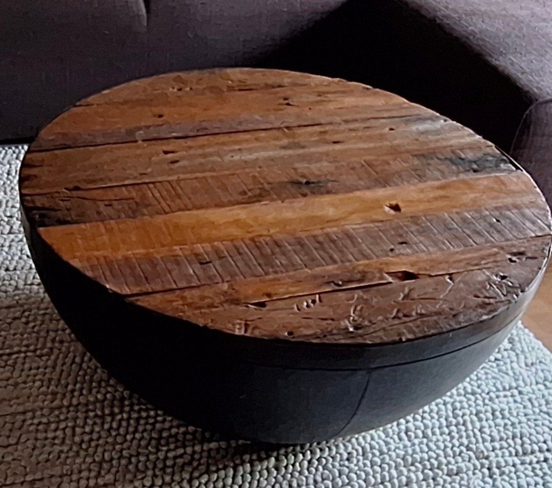 Unieke Salontafel: Rond, Hout & Metaal, Industriële Stijl, Overige houtsoorten, Gebruikt, 50 tot 100 cm, Rond