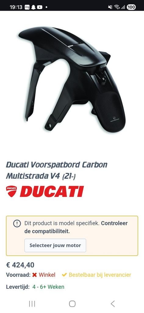 Ducati multistrada v4 carbon voorspatbord 21 22 23, Motoren, Onderdelen | Ducati, Ophalen of Verzenden