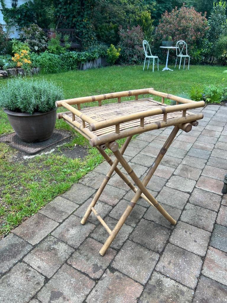 Bamboe bijzettafel / plantentafel – Boho & Ibiza stijl, Ophalen, Overige materialen, Minder dan 55 cm, Gebruikt