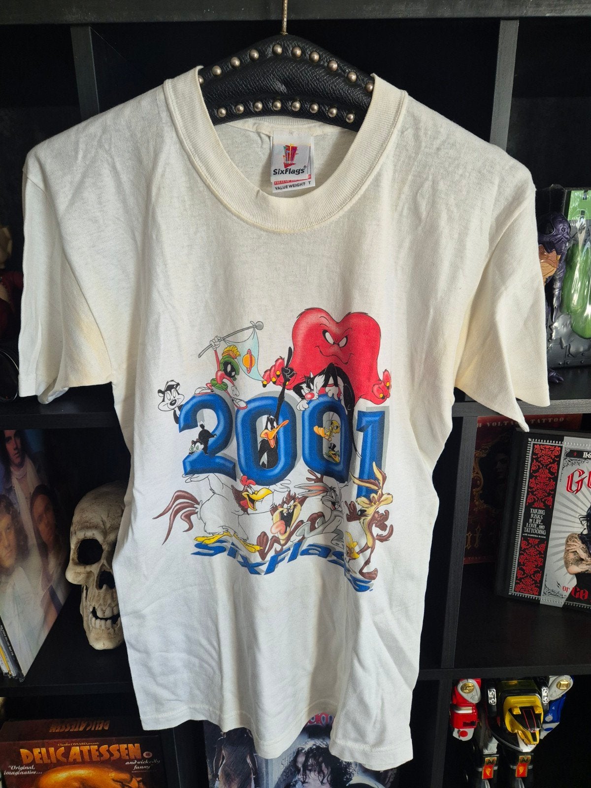 Vintage Six Flags Looney Tunes 2001 T-shirt, Wit, Ophalen of Verzenden, Gedragen, Maat 46 (S) of kleiner