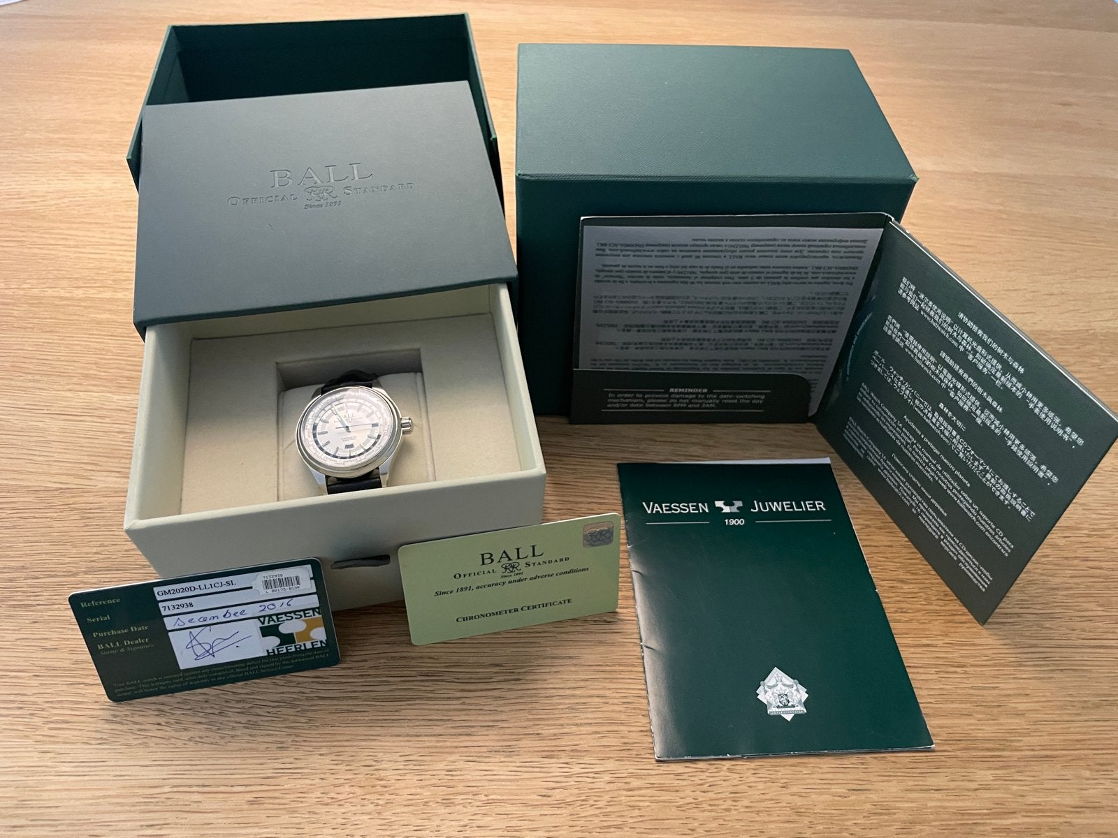 Ball Trainmaster Worldtime Chronometer Horloge, Overige merken, Leer, Staal, Polshorloge
