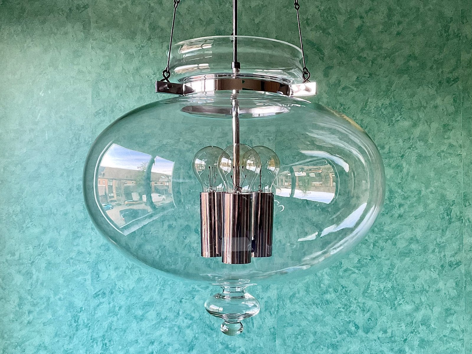 XL Vintage 70’s Glashütte Limburg Herbert Proft lamp. Ø 42CM, Ophalen, Gebruikt, Inclusief lichtbron, Hanglamp