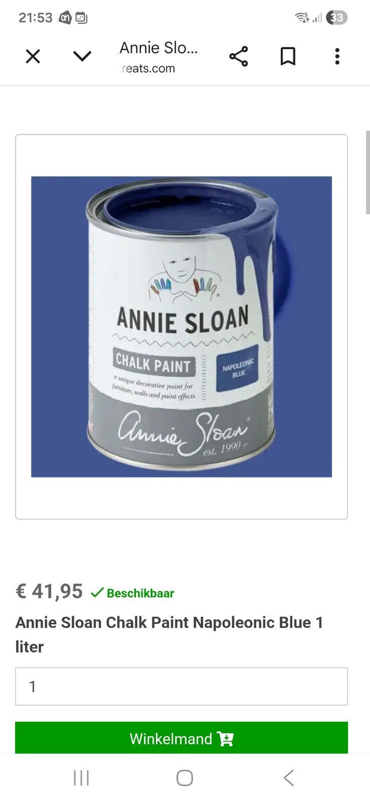 Nieuw!! Annie Sloan Chalk Paint Napoleonic Blue 1 liter, Ophalen, Blauw, Nieuw, Verf