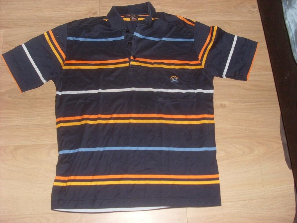 paul& shark polo M gestreept blauw oranje borstzak, Verzenden, Zo goed als nieuw, Blauw