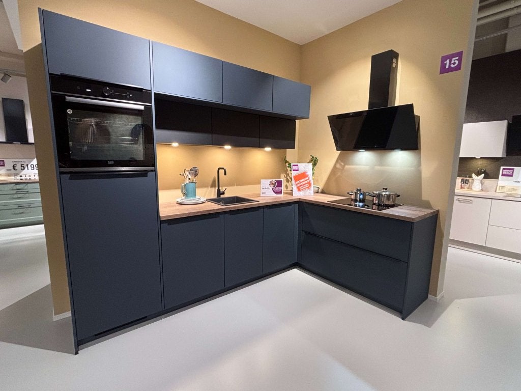Showroomkeuken Keukendepot, Blauw, Hoekkeuken, Niet ingevuld, Nieuw