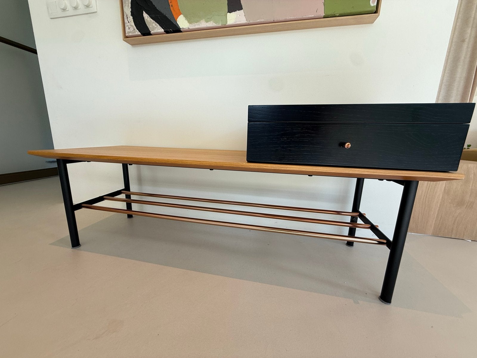 Houten schoenenbank met opbergruimte, Gebruikt, 100 tot 150 cm, Eikenhout, Ophalen of Verzenden