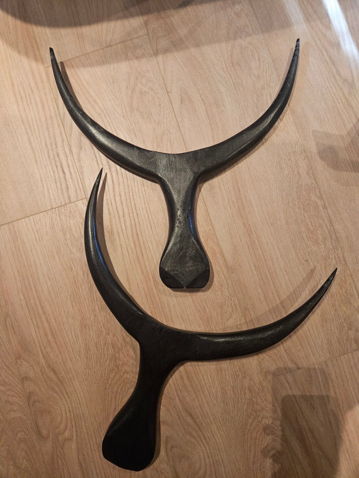 Karbouw Zwart – Set van 2 minimalistische Houten Wanddeco, Ophalen of Verzenden, Object, Zwart, Hout