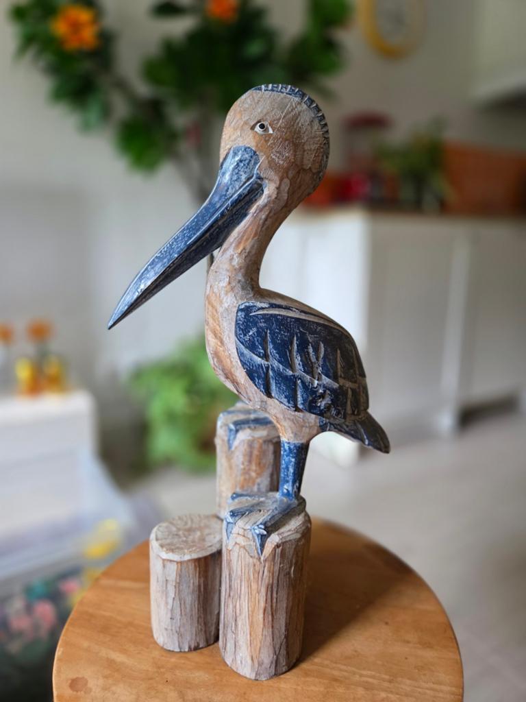Houten pelikaan beeld - ca. 30 cm, Antiek en Kunst, Ophalen, Handgemaakt, 20 - 50 cm, Beeld