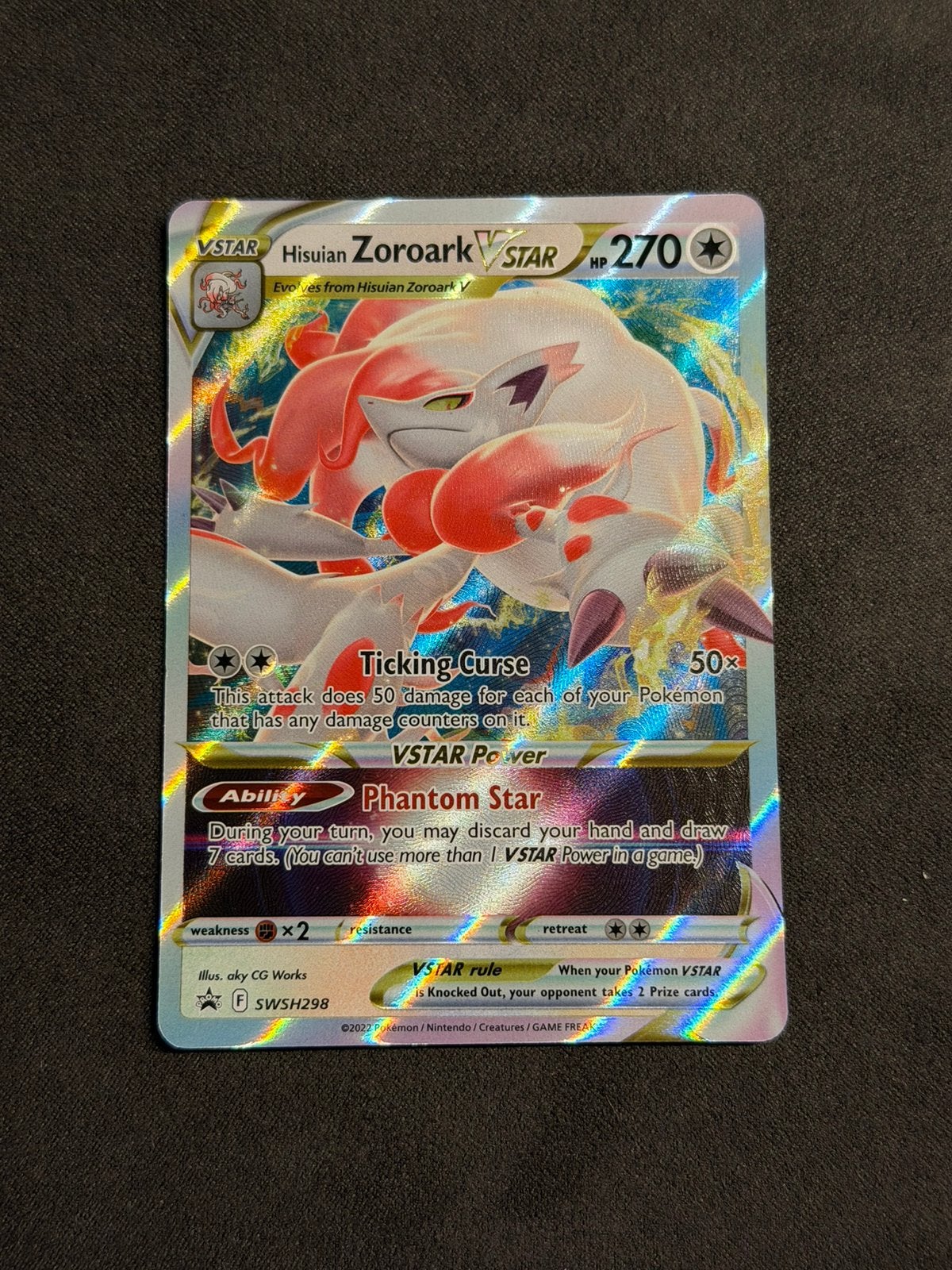 Hisuian Zoroark VSTAR #SWSH298 - Pokemon kaart, Ophalen of Verzenden, Zo goed als nieuw, Losse kaart
