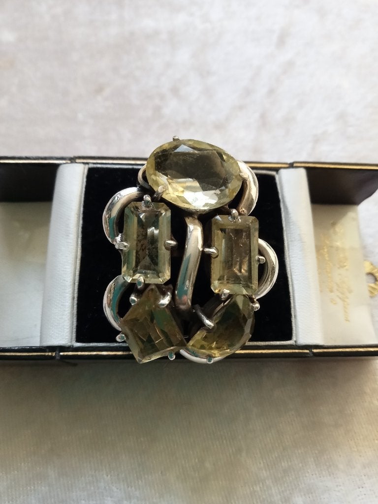 Prachtige Grote Zilveren Ring met 5 Citrienen - maat 17 1/4, Verzenden, Zilver, Ring, Met edelsteen