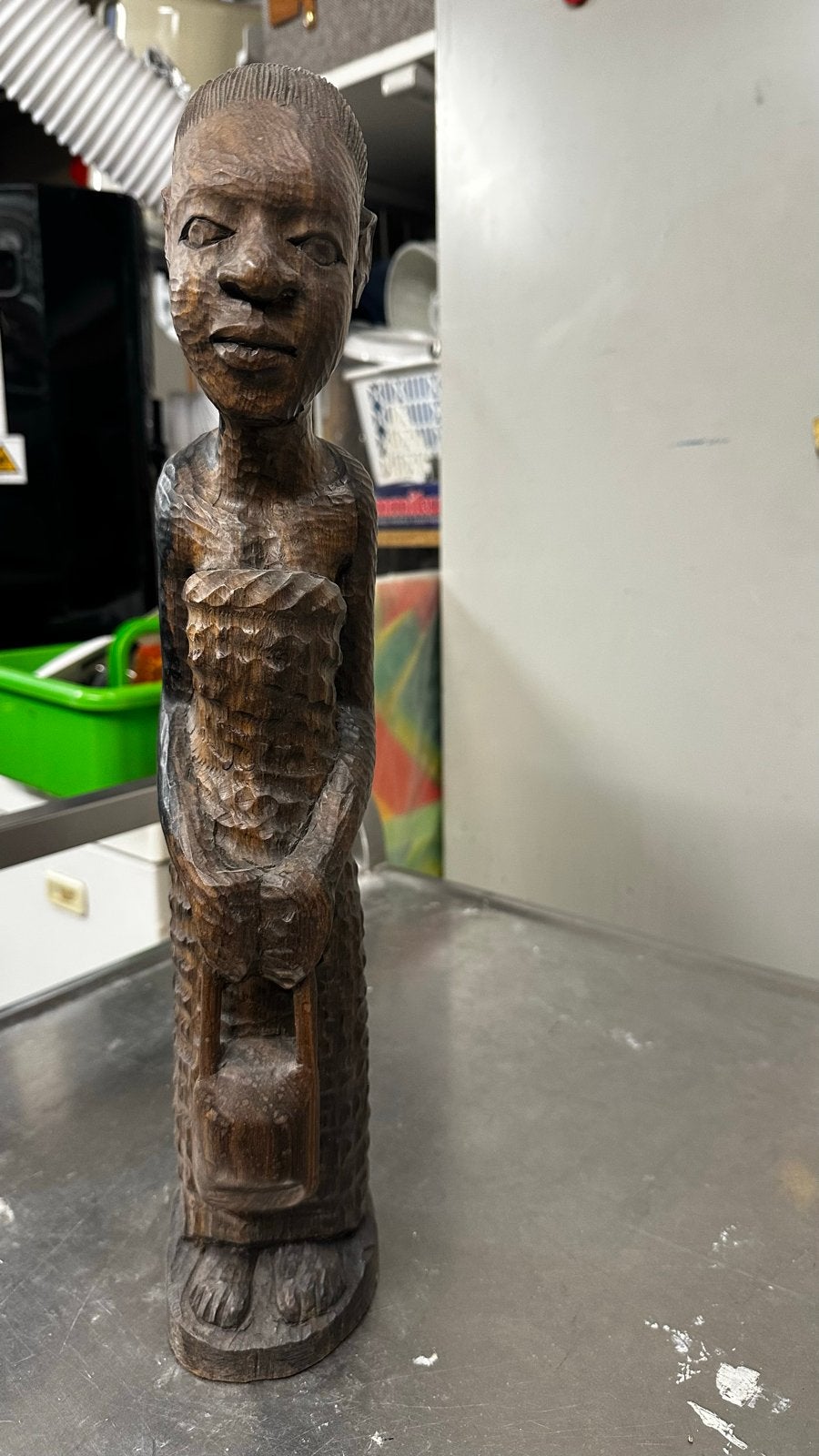 Houten Afrikaans beeld van vrouw met kind, gesigneerd, Bruin, Afrika, Ophalen, Hout
