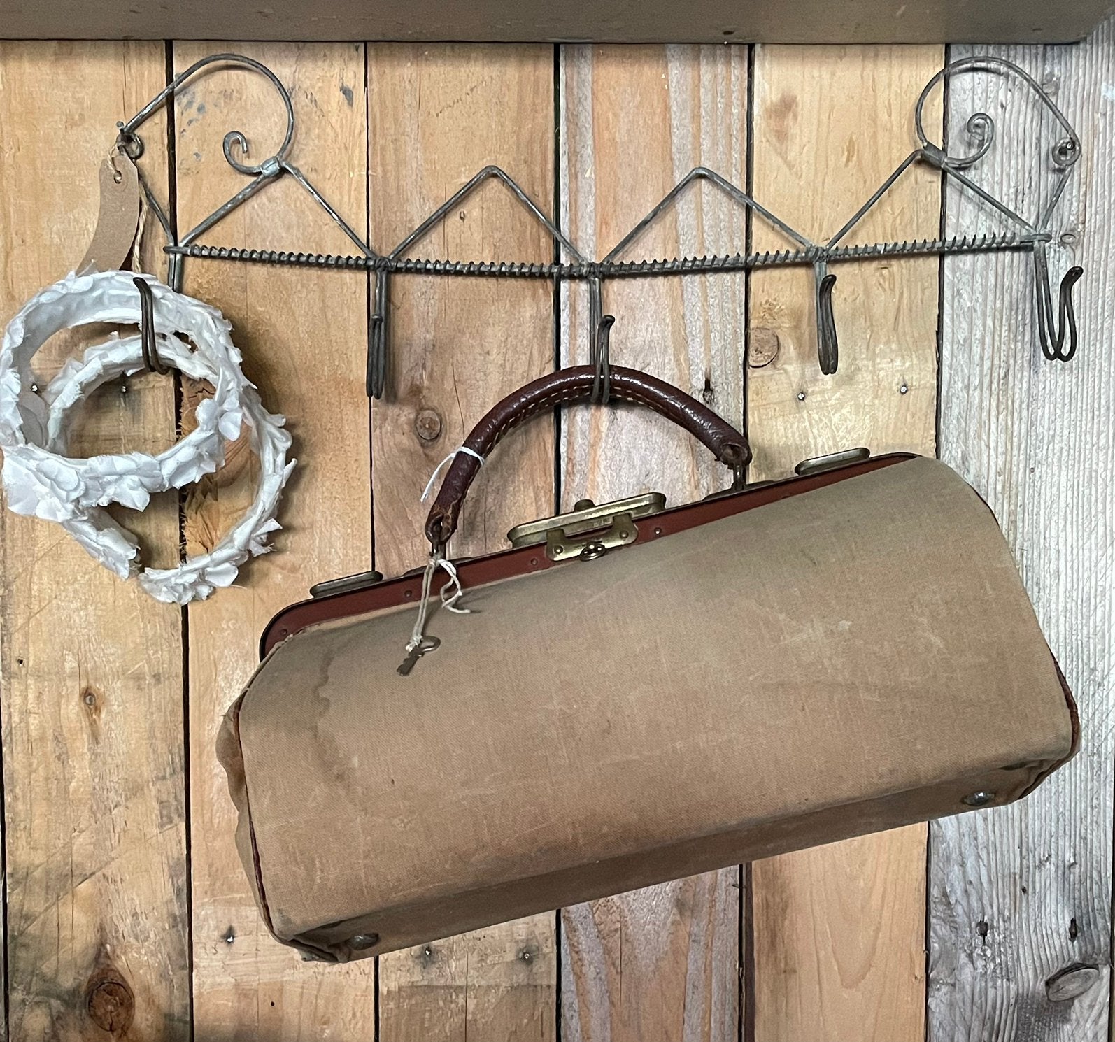 Brocante oud Frans draad rekje met 5 haakjes, Antiek en Kunst, Ophalen of Verzenden